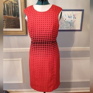 J. Crew sleeveless dress. Knee length, lined red with black womens size 6